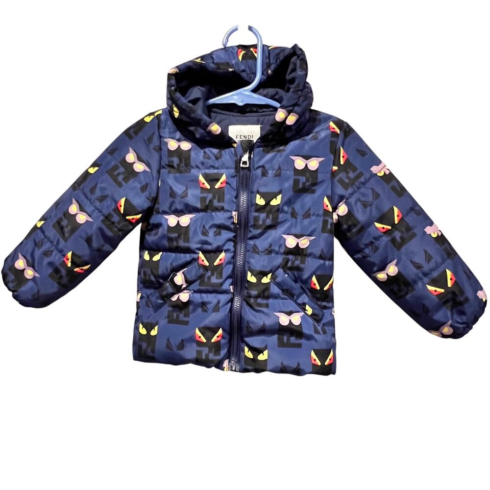 Fendi Kids Monster Eyes Hooded Puffer Jacket, 12 mo